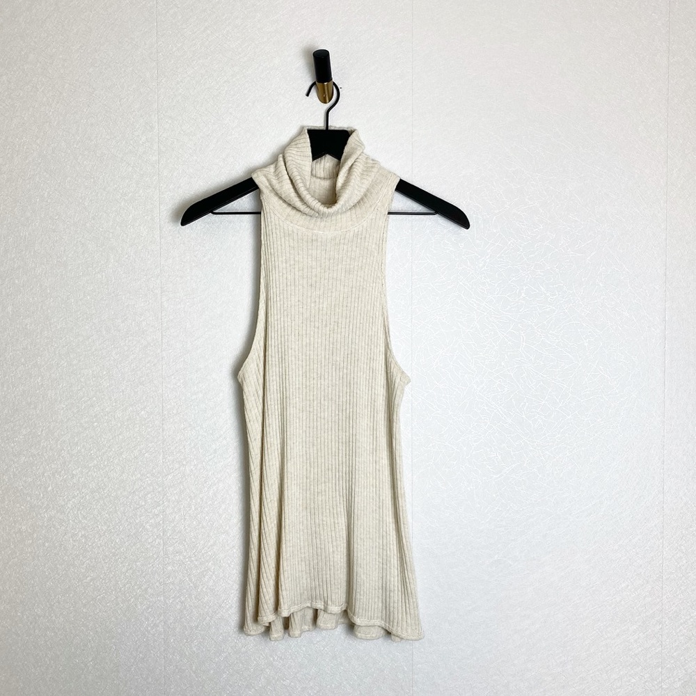 We the Free People Ribbed Turtleneck Sleeveless Sweater A-Line Trapeze Cream Med